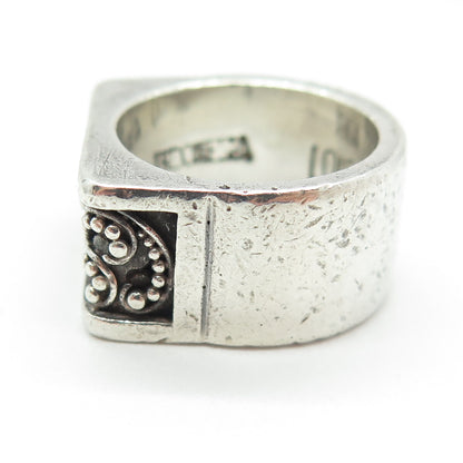 LOIS HILL 925 Sterling Silver Vintage Granulated Scroll Oxidized Ring Size 7.5