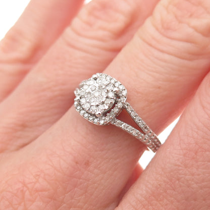 925 Sterling Silver Real Round-Cut Diamond Engagement Ring Size 7