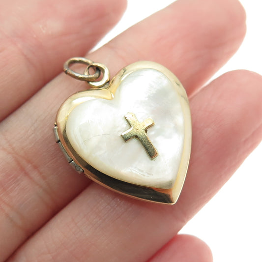 1/20 12K Gold Filled Antique Real Mother-of-Pearl Heart Locket Pendant