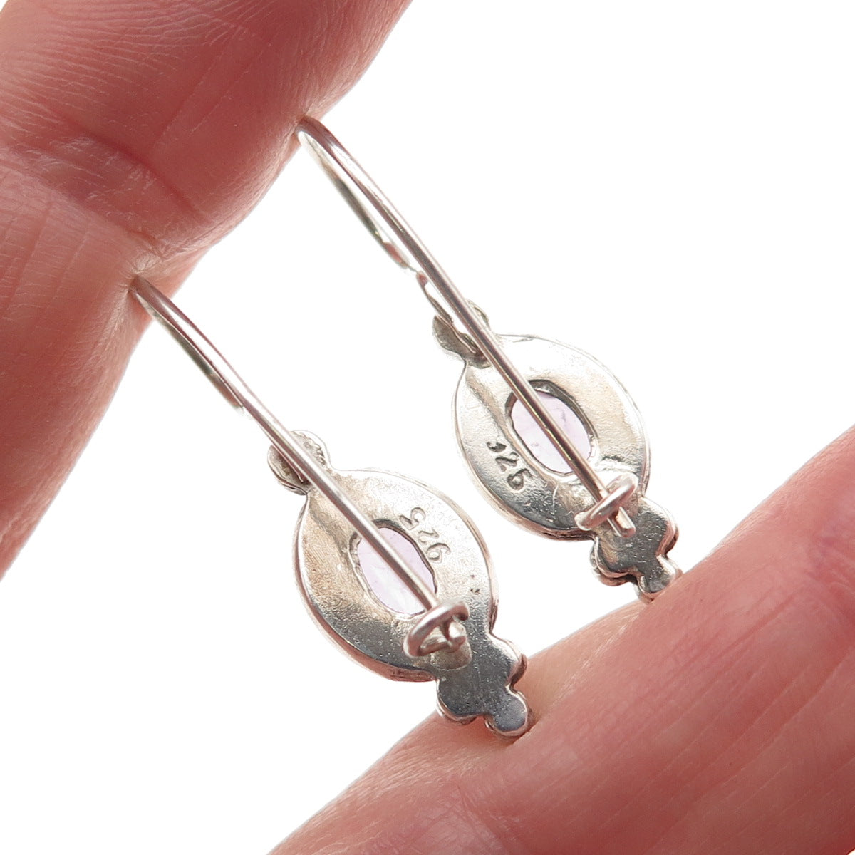 925 Sterling Silver Vintage Real Oval-Cut Amethyst Beaded Earrings