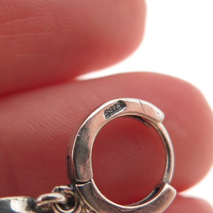 925 Sterling Silver Round-Cut C Z Heart Dangle Charm Hoop Earrings