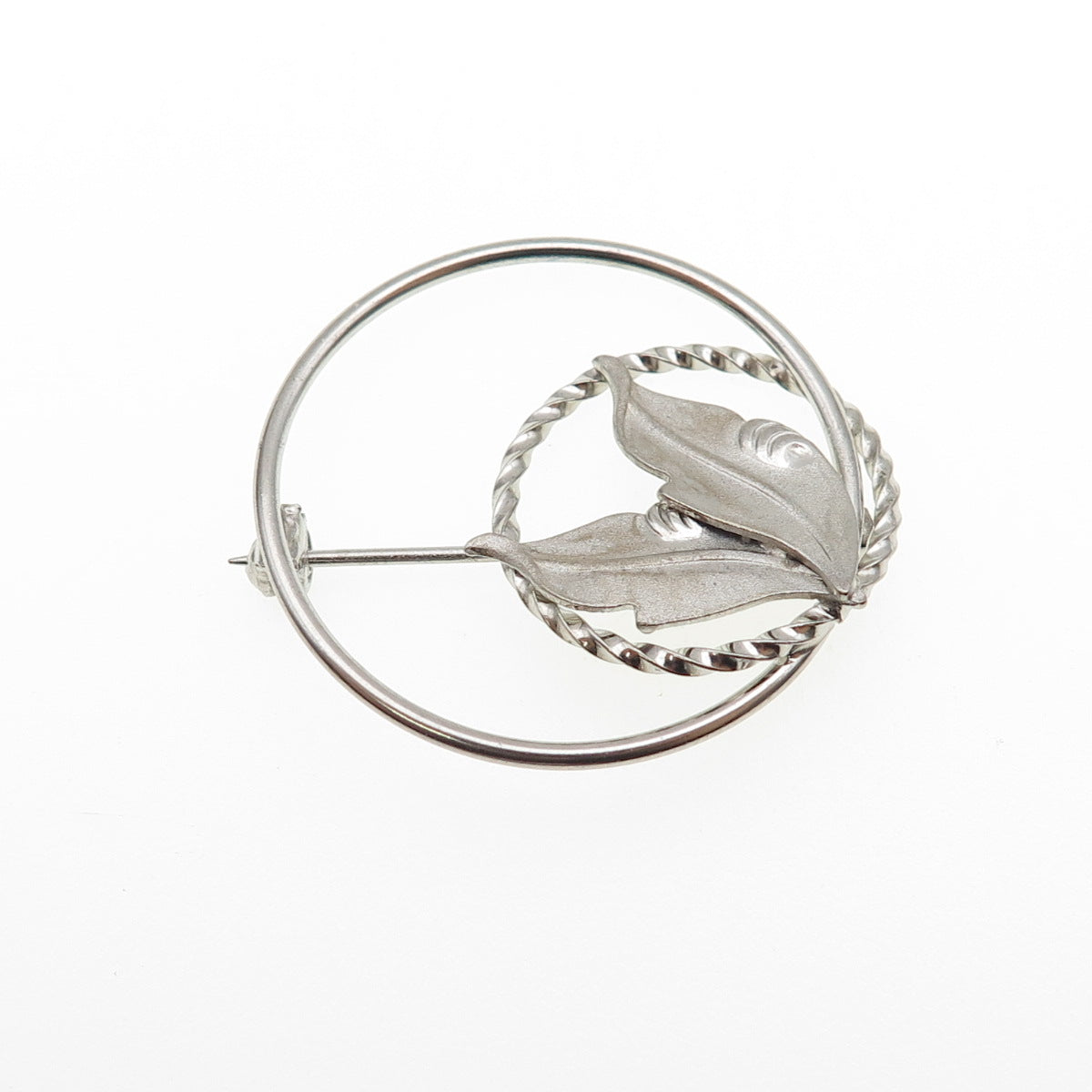 ROMA 925 Sterling Silver Vintage Floral Leaf Oxidized Pin Brooch