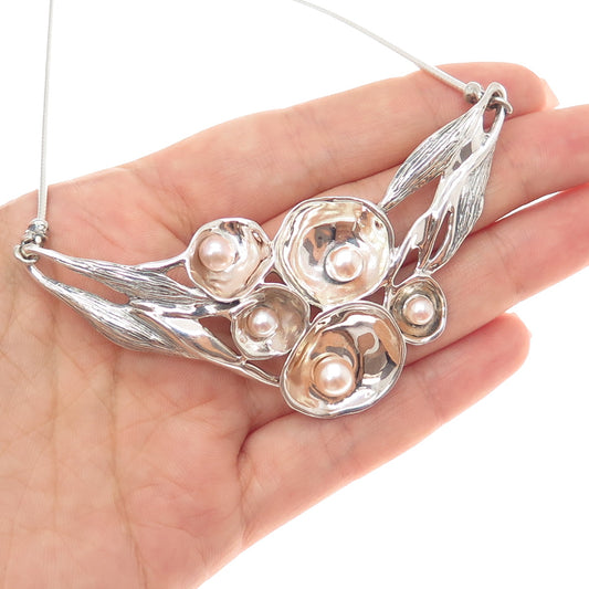 HAGIT GORALI 925 Sterling Vintage Israel Real Pearl Modernist Chain Necklace 16"