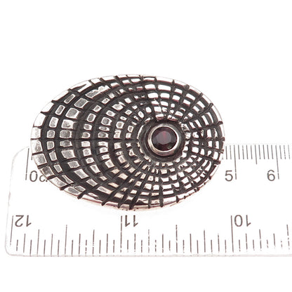 925 Sterling Silver Vintage Real Red Garnet Spider Web Oxidized Slide Pendant