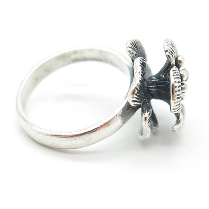 925 Sterling Silver Vintage Flower Blossom Oxidized Ring Size 7