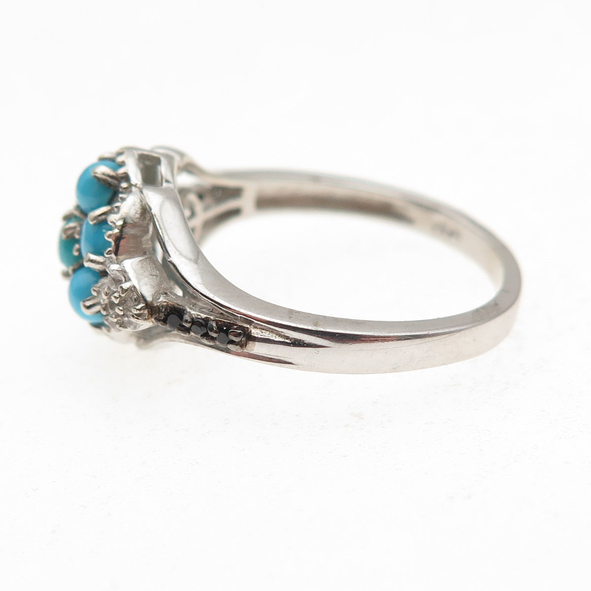 Chuck Clemency 925 Sterling Silver Real Turquoise White Topaz Spinel Ring Size 8