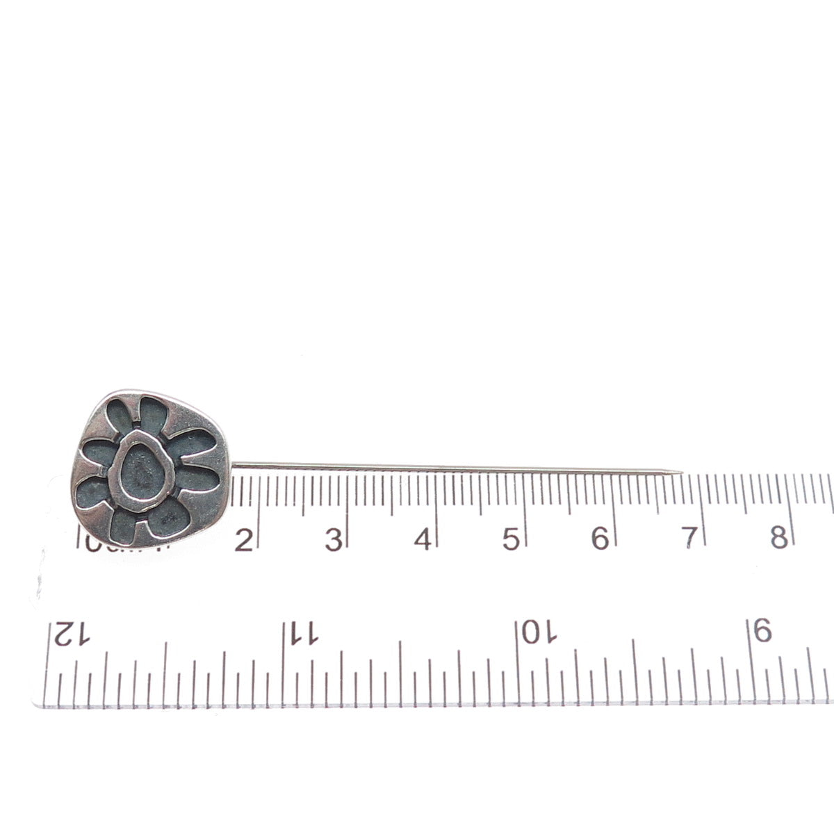 Old Pawn Sterling Silver Vintage Southwestern Flower Oxidized Tribal Lapel Pin