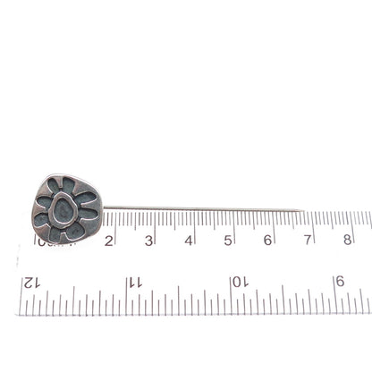 Old Pawn Sterling Silver Vintage Southwestern Flower Oxidized Tribal Lapel Pin