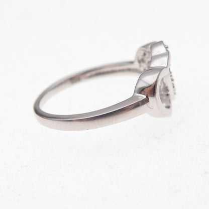 Charles Winston Sterling Silver Real Round-Cut Diamond Couple Heart Ring Size 6