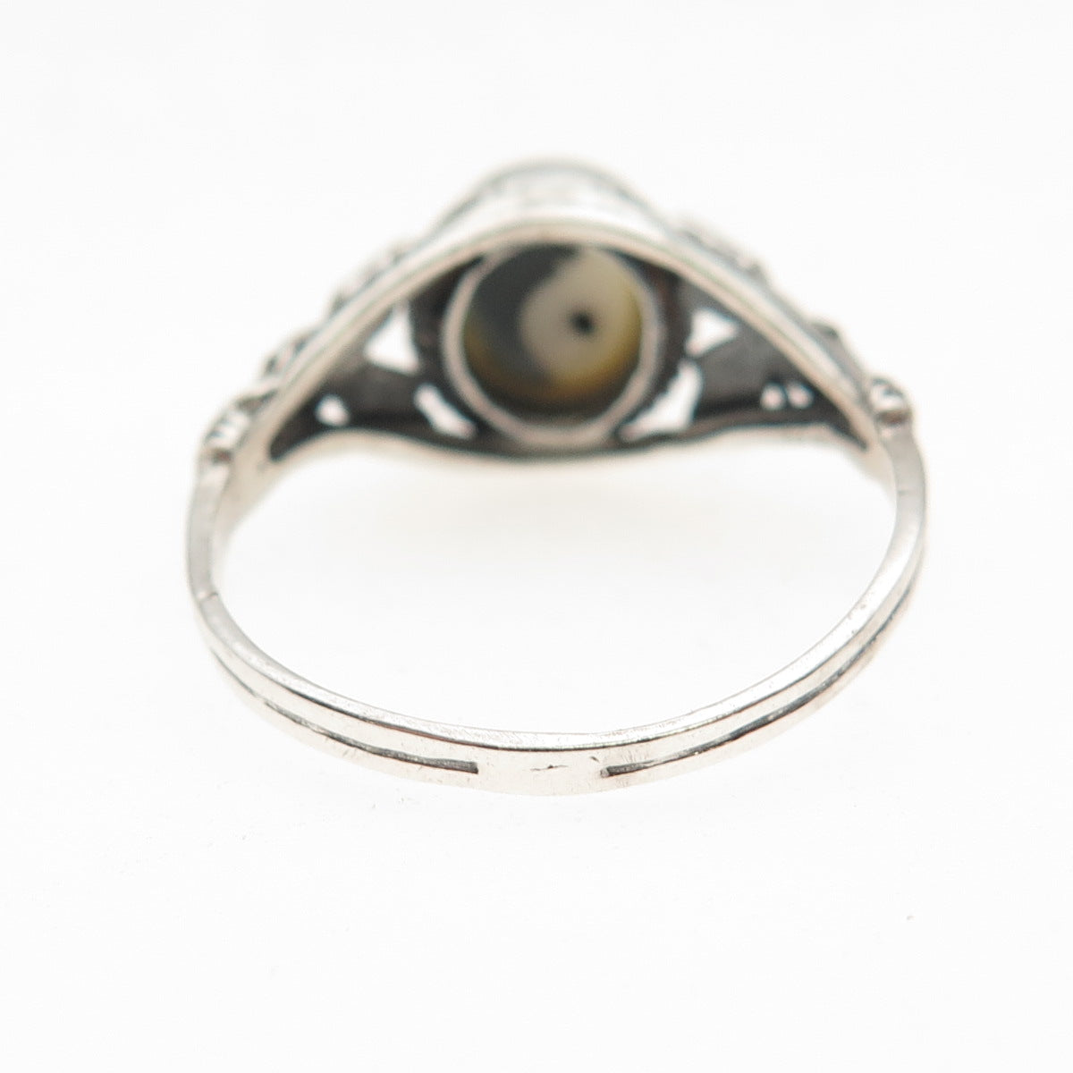 925 Sterling Silver Vintage Real Black & White Onyx Yin Yang Ring Size 9.25