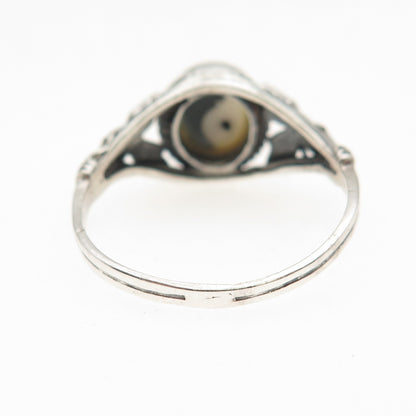925 Sterling Silver Vintage Real Black & White Onyx Yin Yang Ring Size 9.25