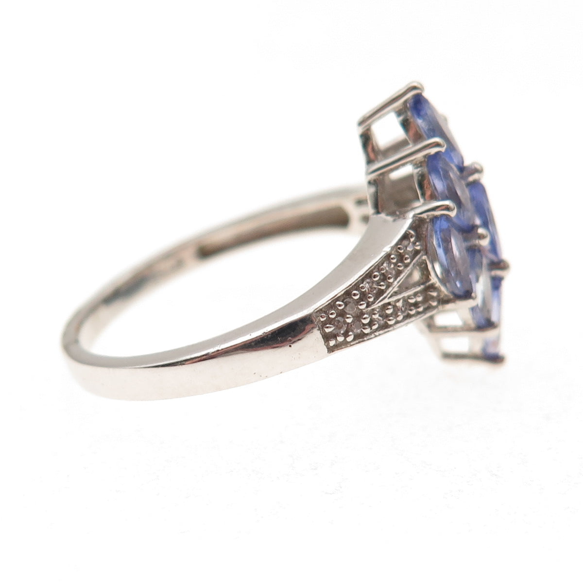 Chuck Clemency 925 Sterling Silver Real Tanzanite & White Topaz Ring Size 9