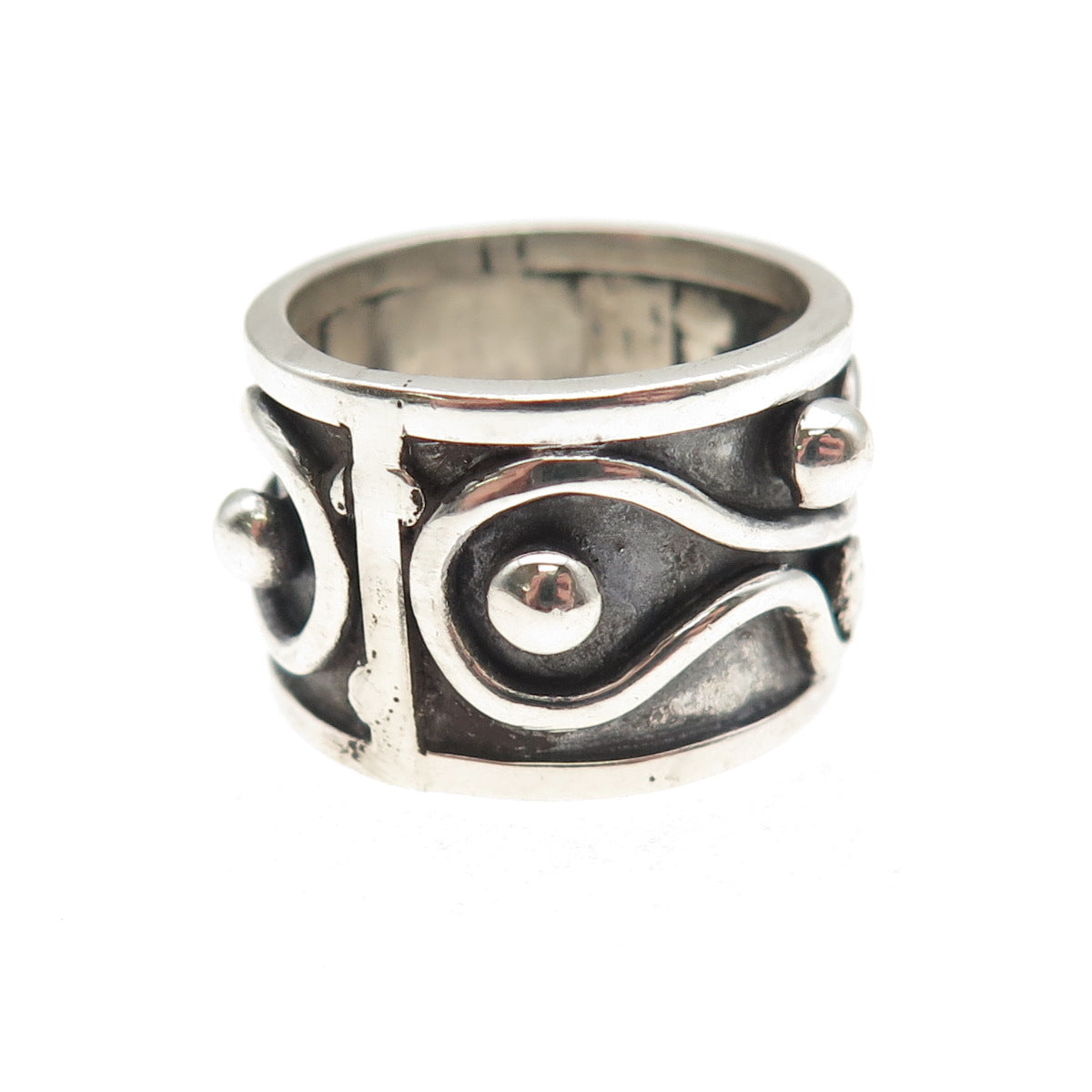 925 Sterling Silver Vintage Modernist Oxidized Wide Band Ring Size 5.25