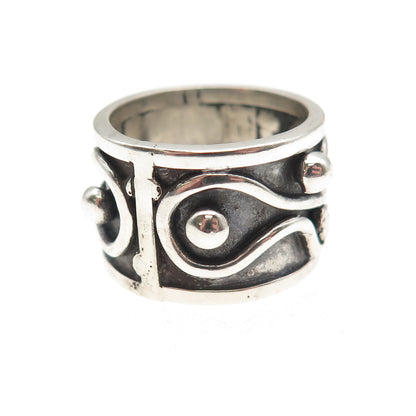 925 Sterling Silver Vintage Modernist Oxidized Wide Band Ring Size 5.25