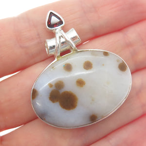 925 Sterling Silver Vintage Real Agate & Tourmaline Modernist Slide Pendant