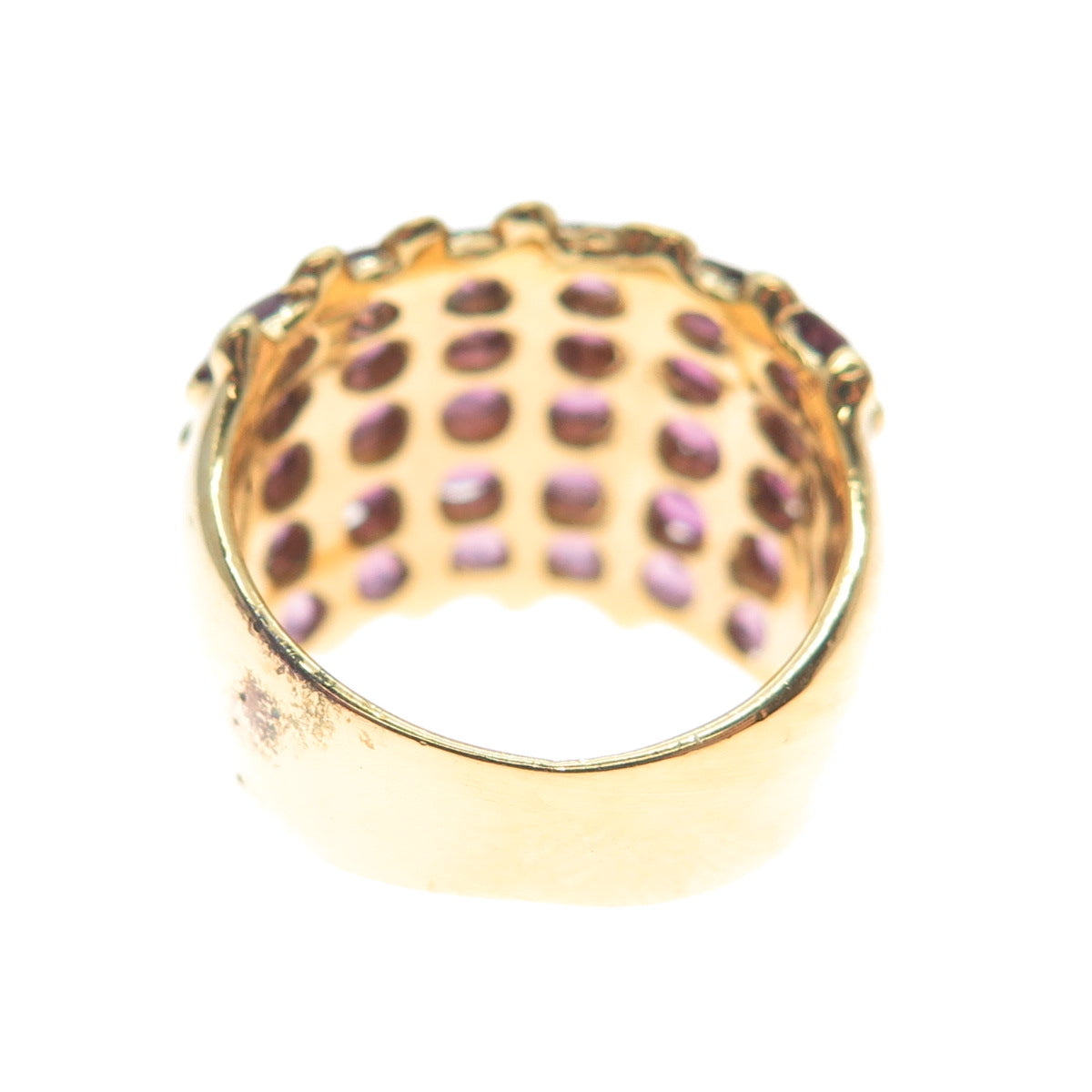 925 Sterling Silver Gold Plated IBB Real Amethyst Gem Cluster Wide Ring Size 6