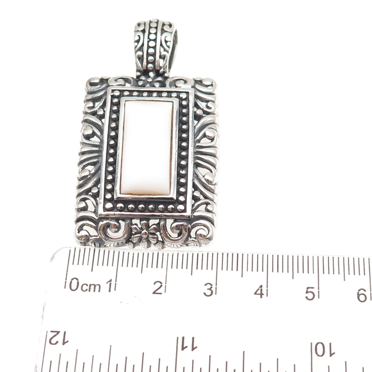 Ken Crafts 925 Sterling Silver Vintage Real MOP Floral Oxidized Pendant