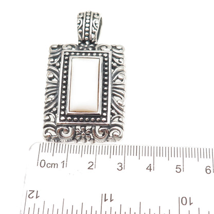 Ken Crafts 925 Sterling Silver Vintage Real MOP Floral Oxidized Pendant
