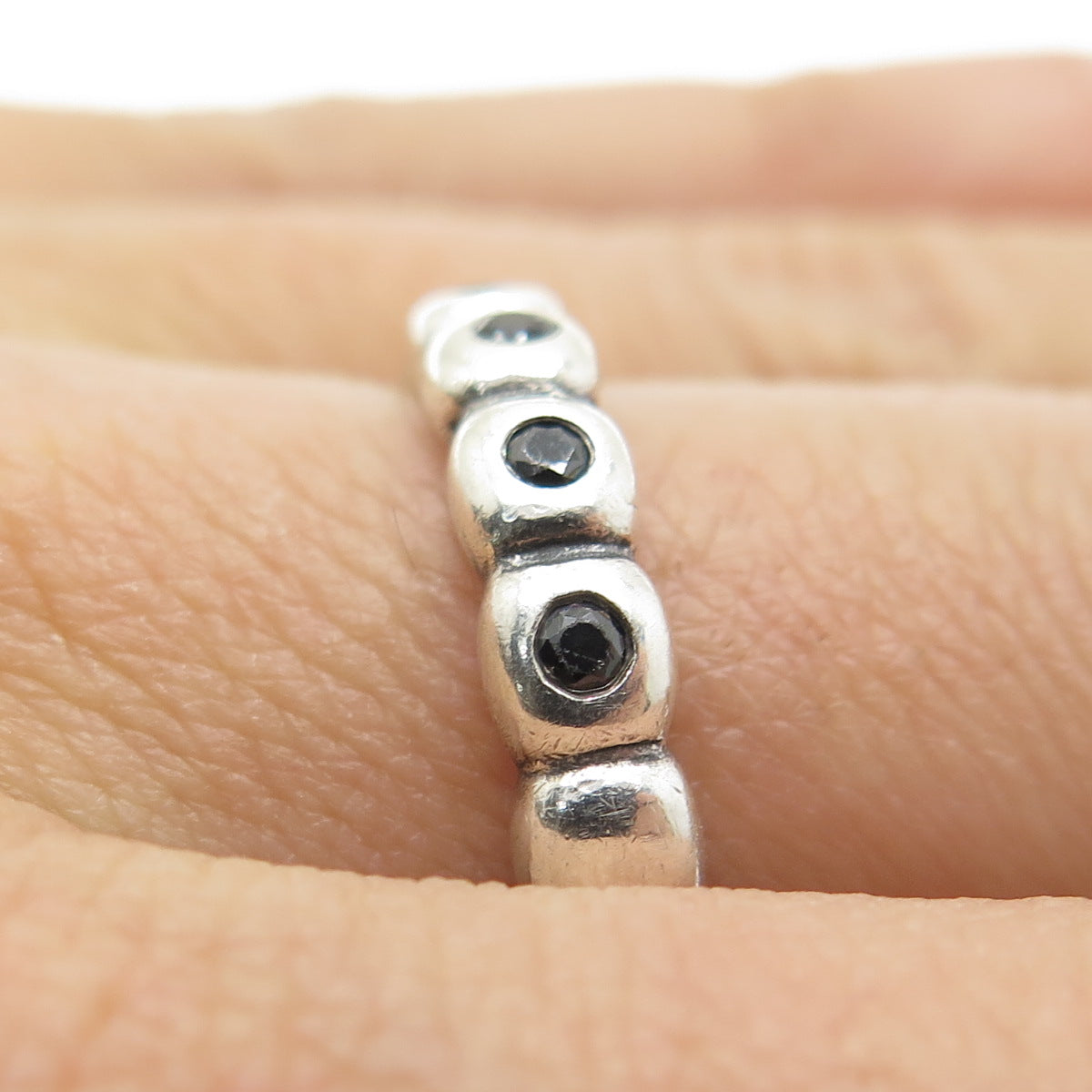 PANDORA 925 Sterling Silver Real Black Spinel Ring Size 7.25