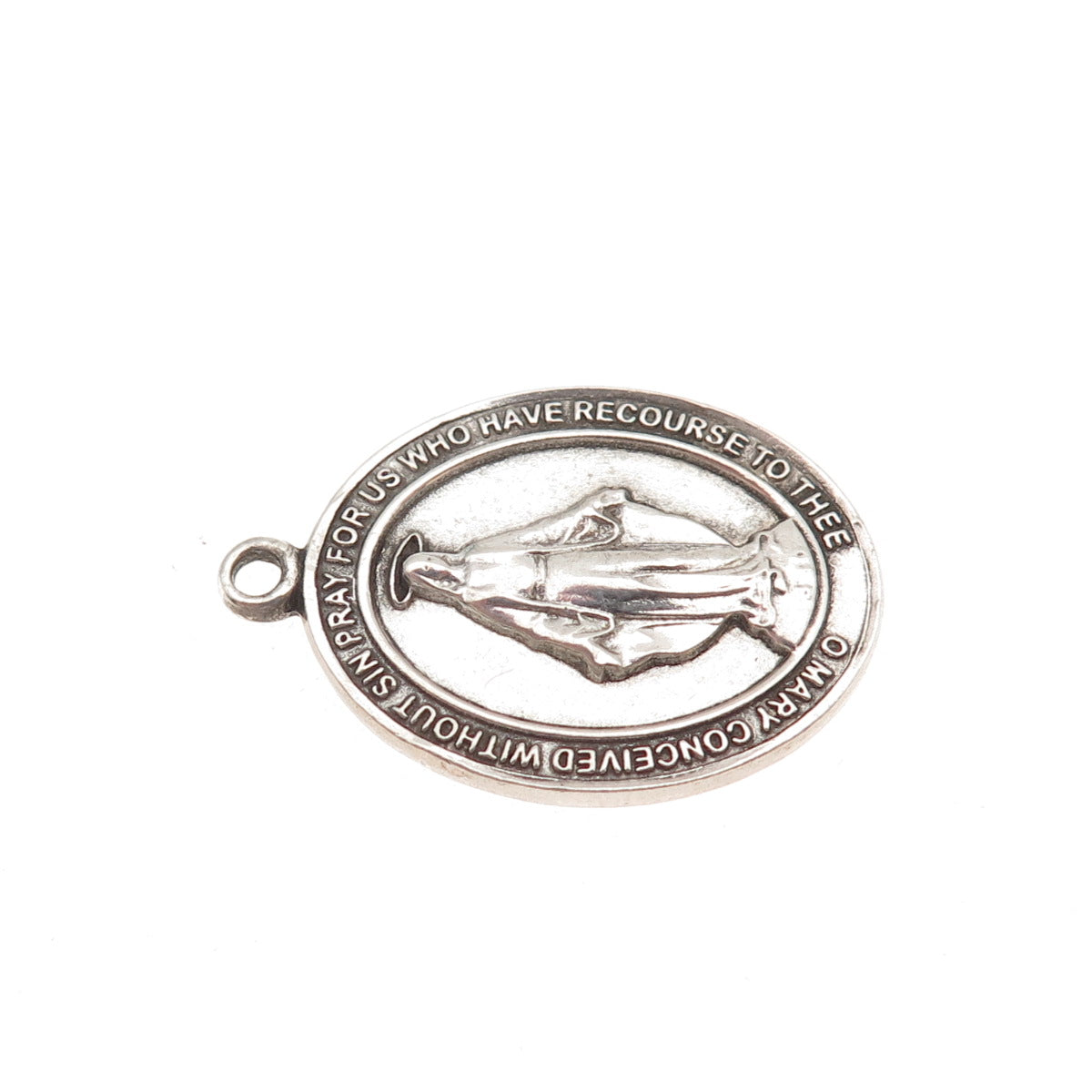 BLISS 925 Sterling Silver Antique Art Deco St. Mary Miraculous Medal Pendant
