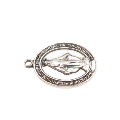 BLISS 925 Sterling Silver Antique Art Deco St. Mary Miraculous Medal Pendant