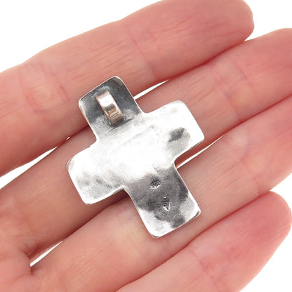 Silpada 925 Sterling Silver Vintage Cross Hammered Oxidized Slide Charm Pendant