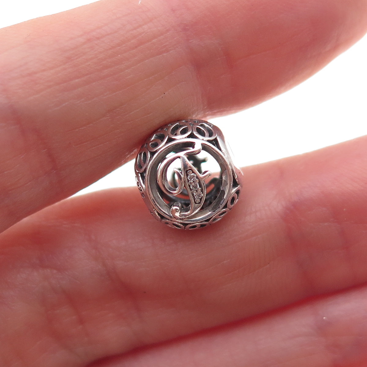 Pandora 925 Sterling Silver C Z Letter F Slide Bead Charm