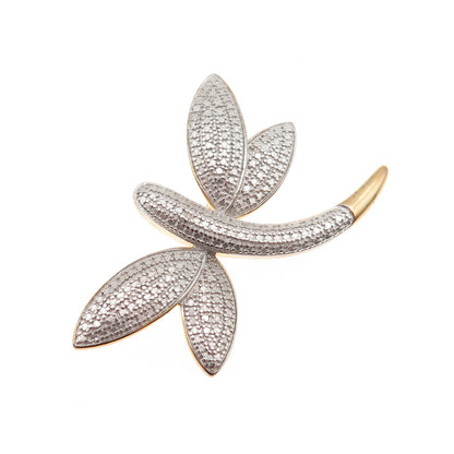 925 Sterling Silver Gold Plated Real Diamond Accent Dragonfly Pin Brooch