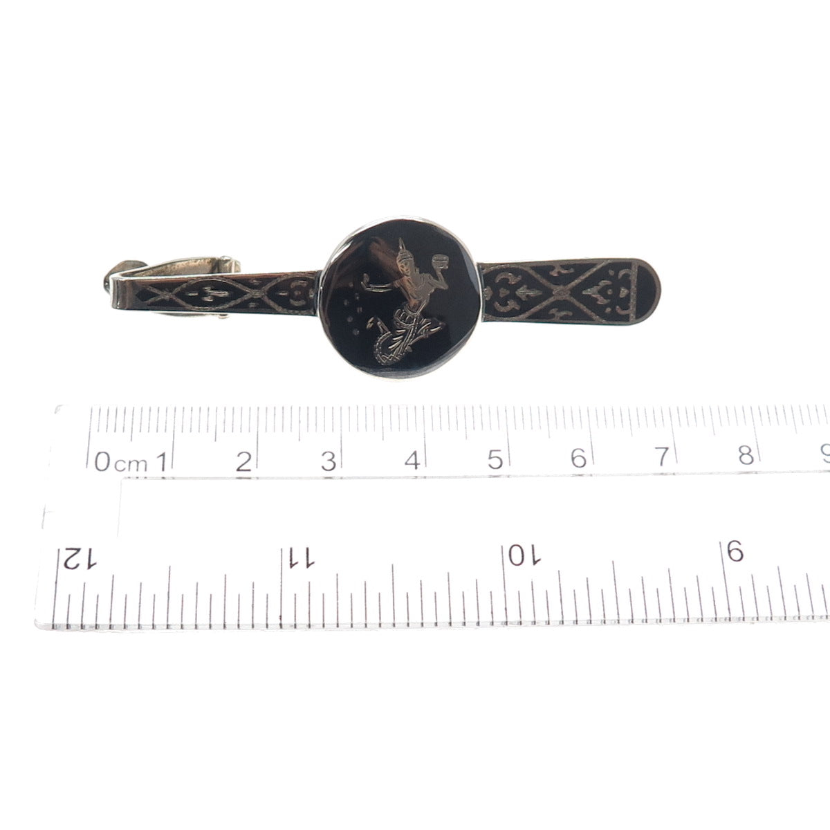 925 Sterling Silver Antique Siam Niello Hindu Goddess Tie Clip