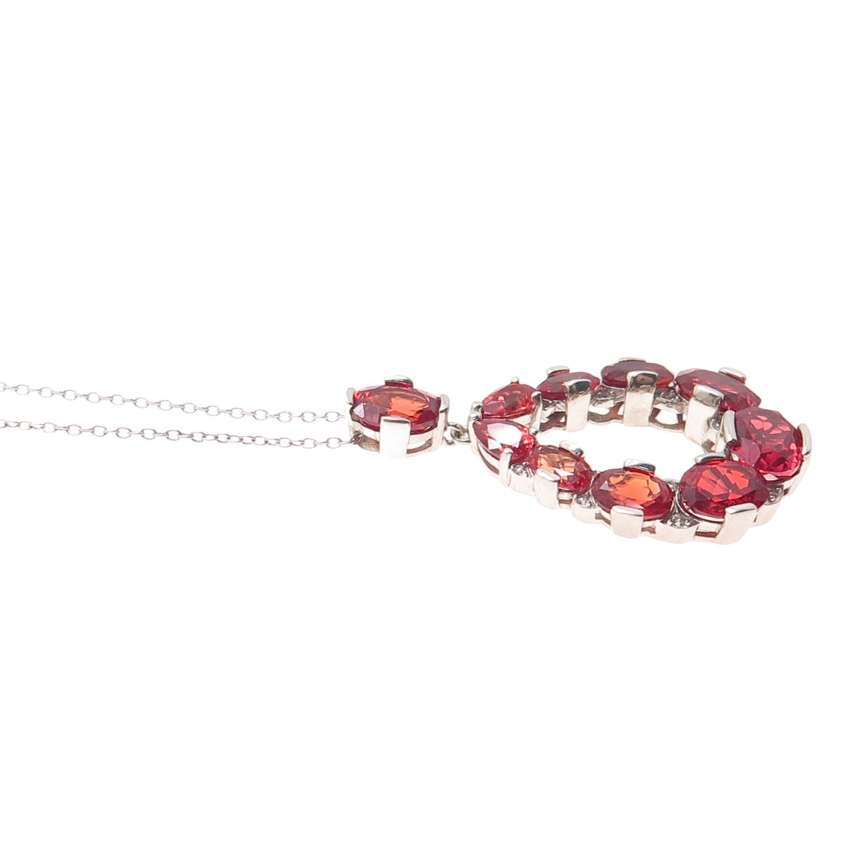 925 Sterling Silver Lab-Created Fire Sapphire & Real White Topaz Necklace 22"