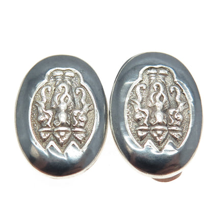 925 Sterling Silver Antique Art Deco SIAM Tribal Clip On Earrings