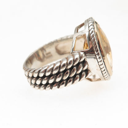 925 Sterling Silver 14K Gold Vintage Real Citrine Modernist Oxidized Ring Size 7