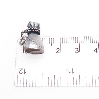 925 Sterling Silver Antique Art Deco Gold Bag Oxidized Minimalist Charm Pendant