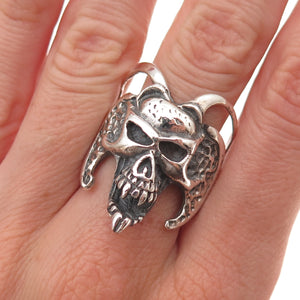 925 Sterling Silver Vintage Demon Skull Oxidized Ring Size 11