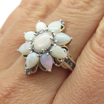 CHUCK CLEMENCY 925 Sterling Silver White Opal Tanzanite & Topaz Gem Ring Size 8