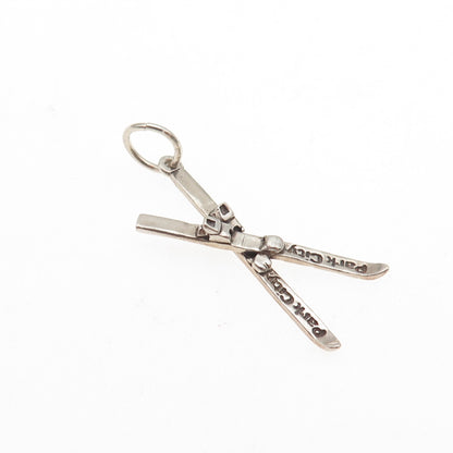 Park City Jewelers 925 Sterling Vintage Crossed Snow Skis Oxidized Mini Pendant