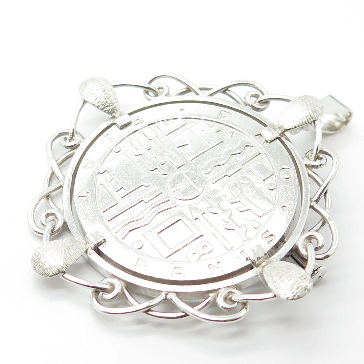 925 Sterling Silver Vintage Tribal Pendant / Pin Brooch