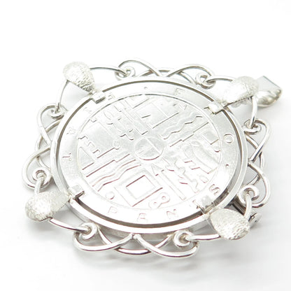 925 Sterling Silver Vintage Tribal Pendant / Pin Brooch