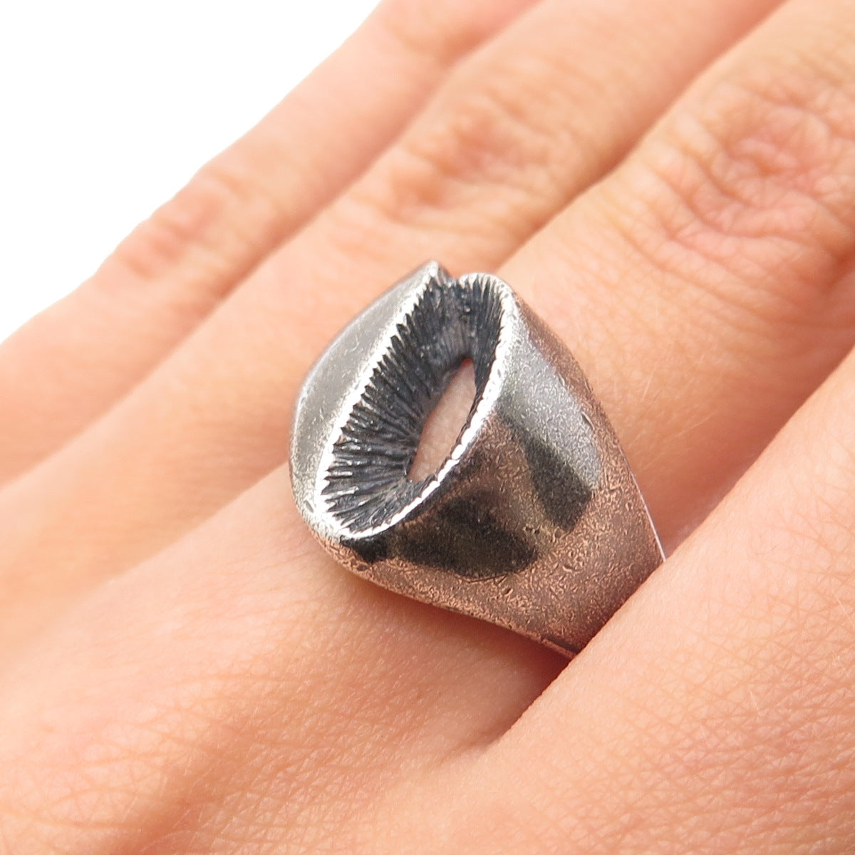 KARLAN & BLEICHER 925 Sterling Silver Vintage Modernist Oxidized Ring Size 6.5