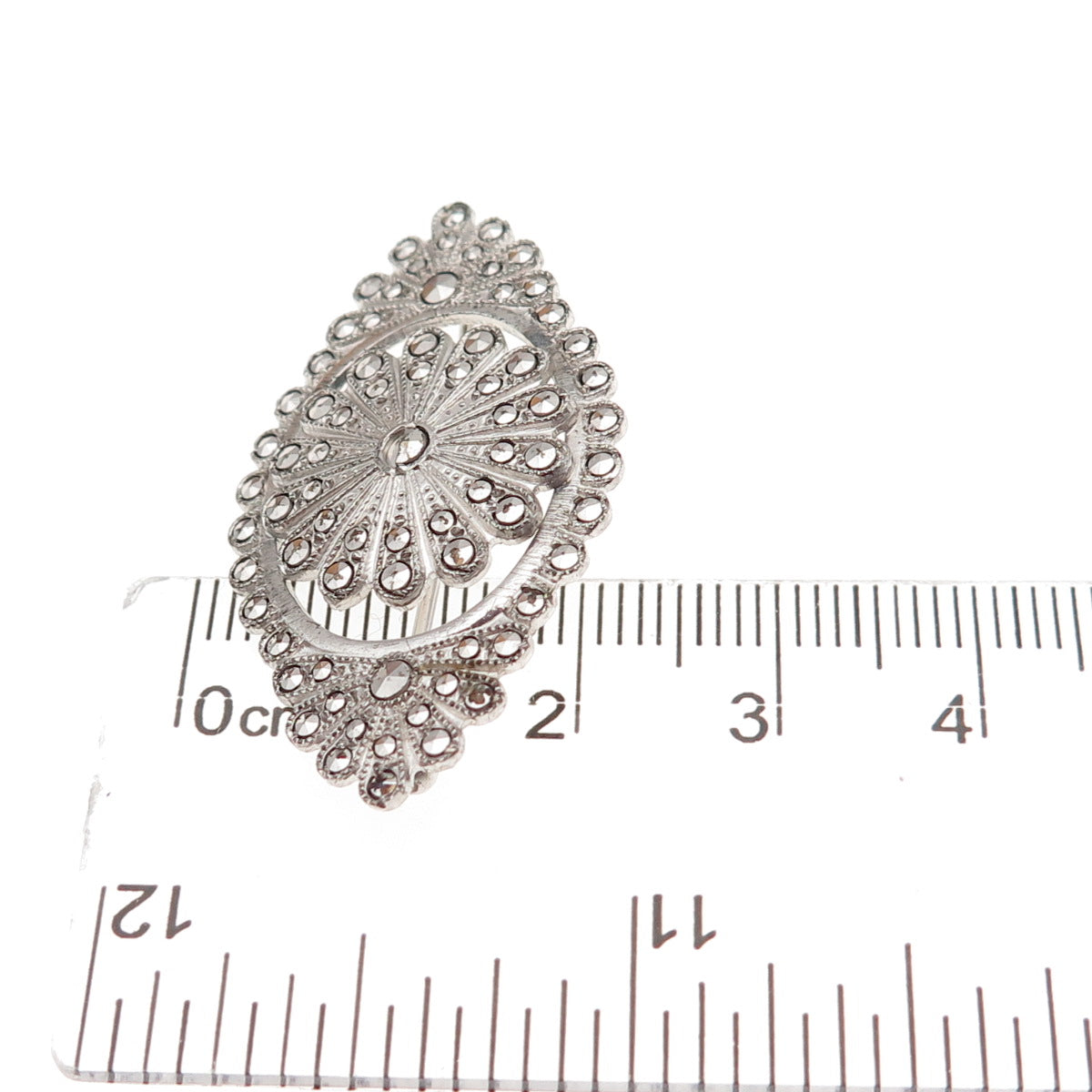 925 Sterling Silver Antique Art Deco Real Marcasite Floral Pin Brooch