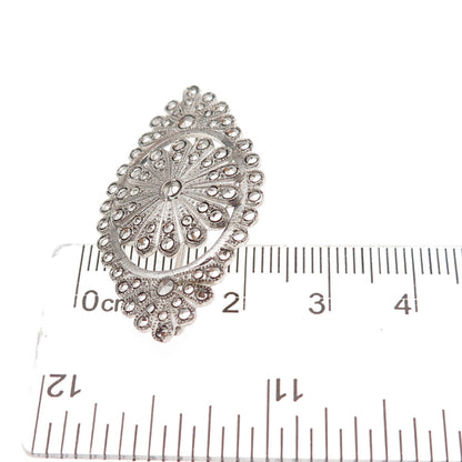 925 Sterling Silver Antique Art Deco Real Marcasite Floral Pin Brooch