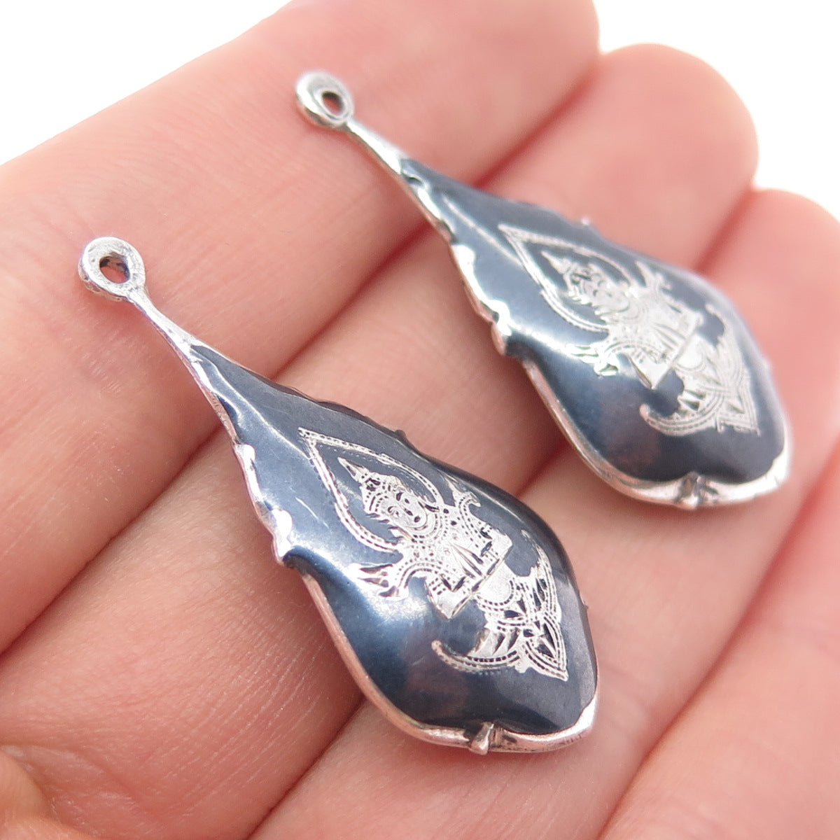 925 Sterling Silver Antique Siam Niello Hindu Goddess Jacket Earrings
