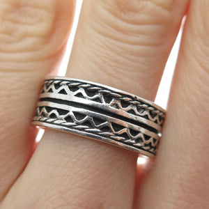 925 Sterling Silver Vintage Zig Zag Oxidized Band Ring Size 8.75