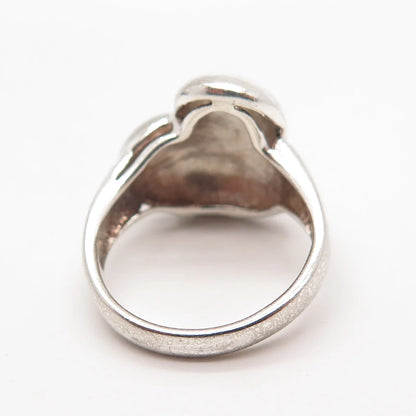 925 Sterling Silver Vintage Ribbed Heart Ring Size 7