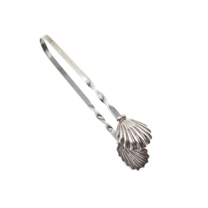 Michele 925 Sterling Silver Antique Art Deco Seashell Oxidized Sugar Tongs