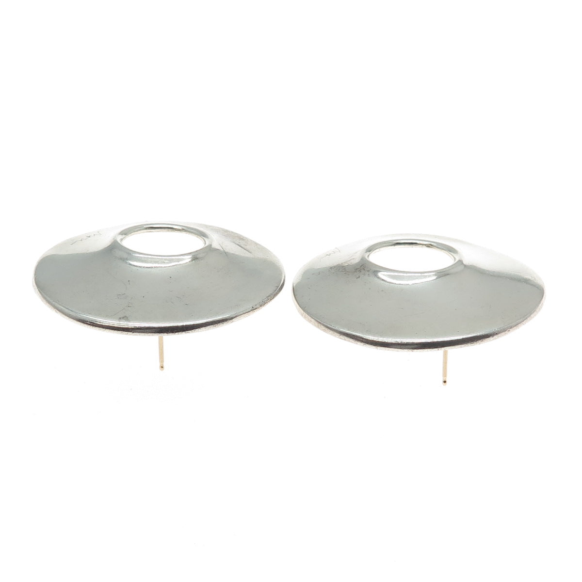 925 Sterling Silver Vintage Modernist Crescent Disc Earrings