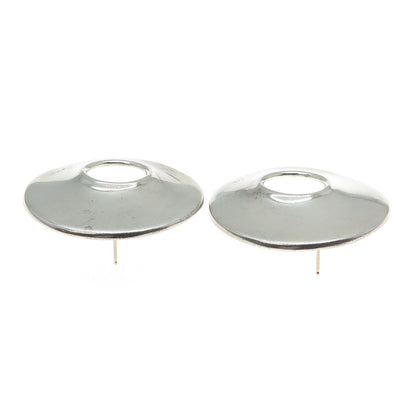 925 Sterling Silver Vintage Modernist Crescent Disc Earrings