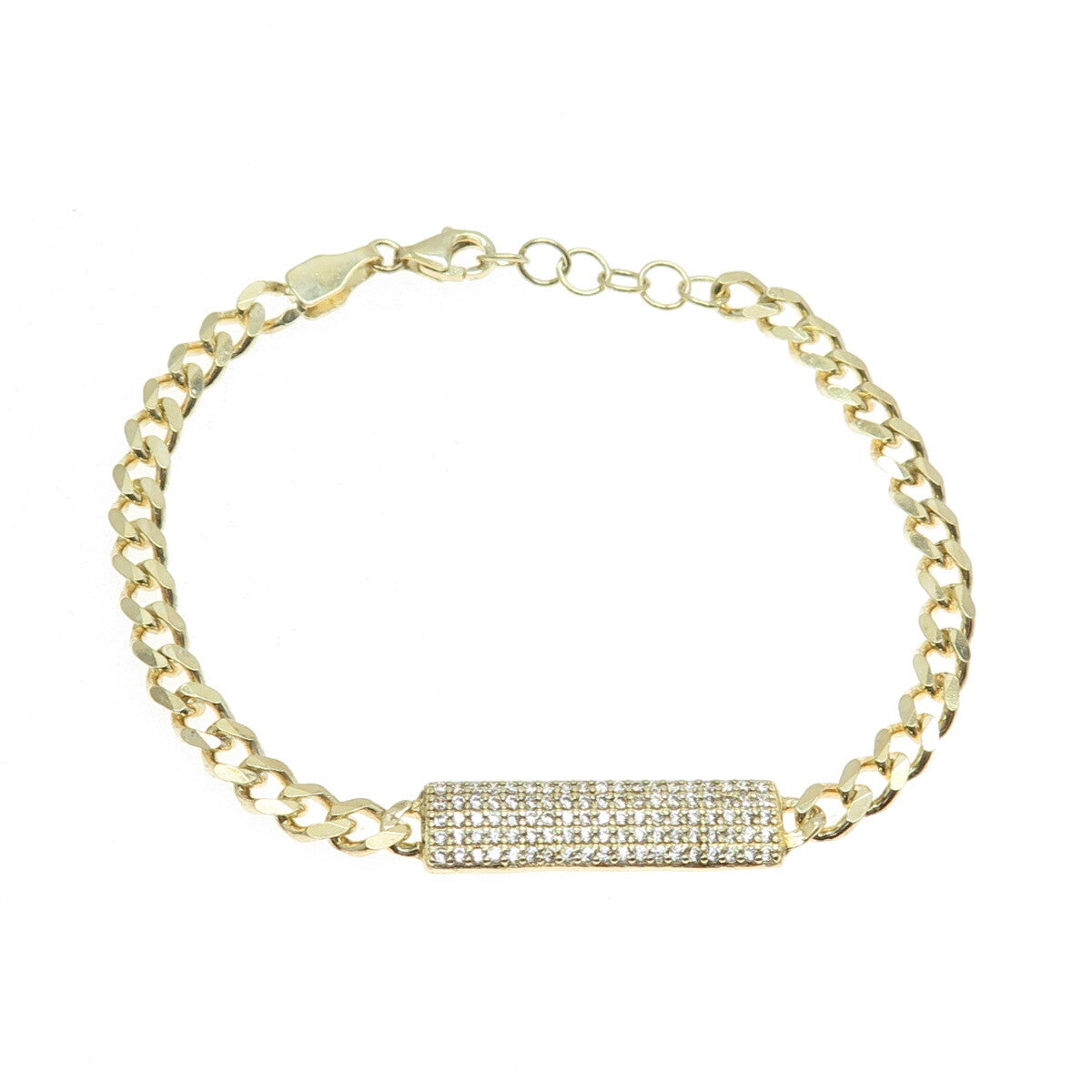 925 Sterling Silver Gold Plated Round-Cut C Z Curb Link ID Bracelet 6.75"
