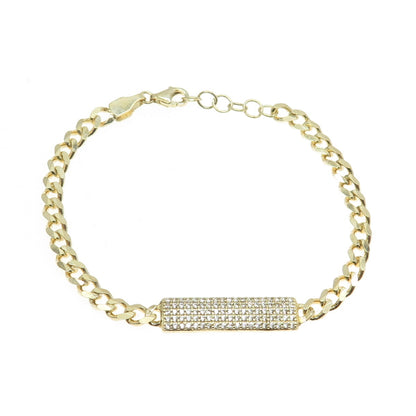 925 Sterling Silver Gold Plated Round-Cut C Z Curb Link ID Bracelet 6.75"