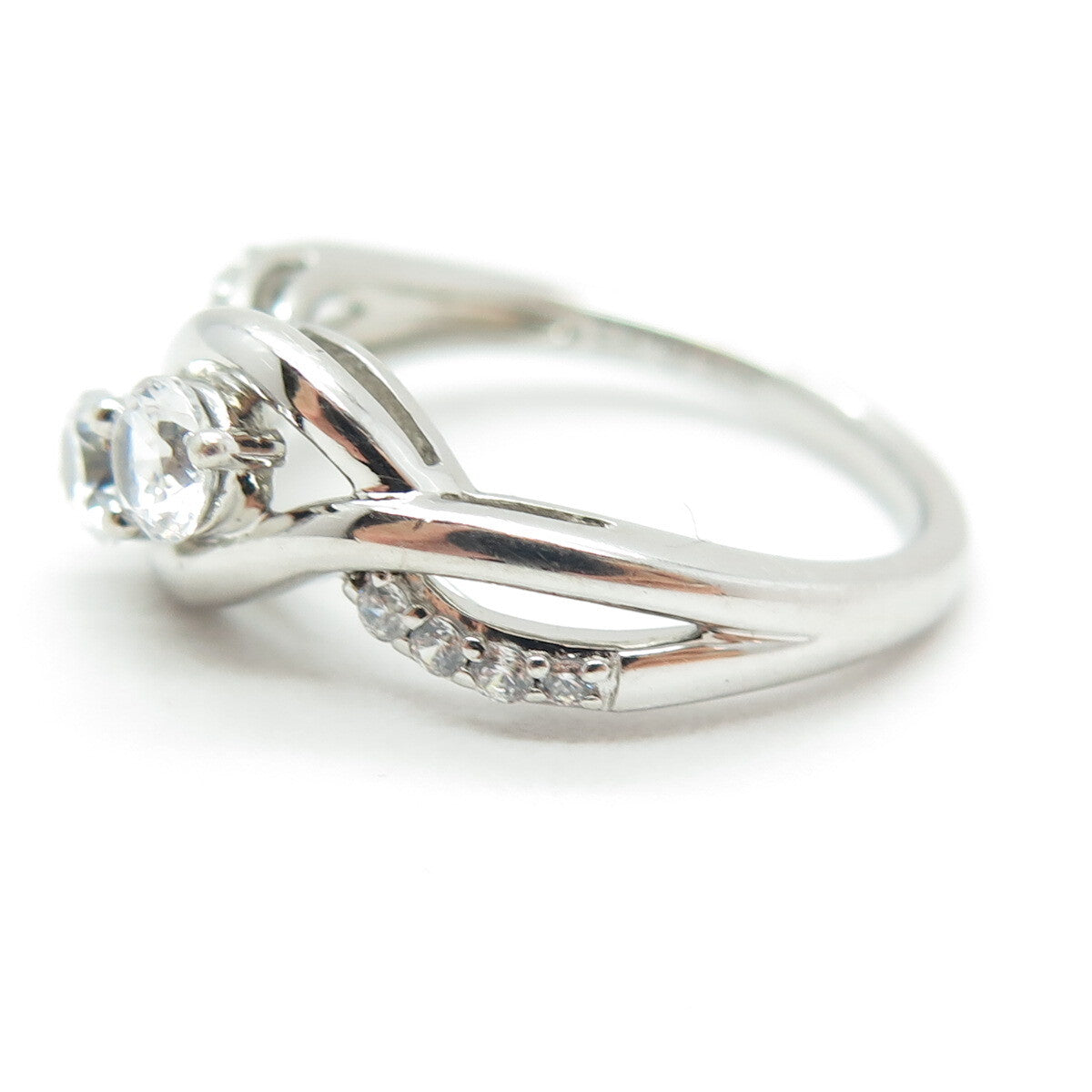 SAI 925 Sterling Silver Round-Cut C Z Engagement Ring Size 7